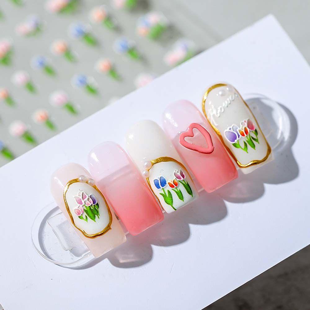 AUGUSTINA Agustinina Stiker Kuku Bunga Wanita Tulip Lebah Self Adhesive Nail Art Dekorasi