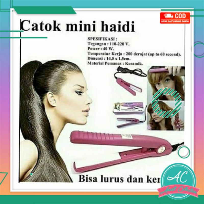 Catok rambut mini Haidi alat pelurus rambut listrik elektrik