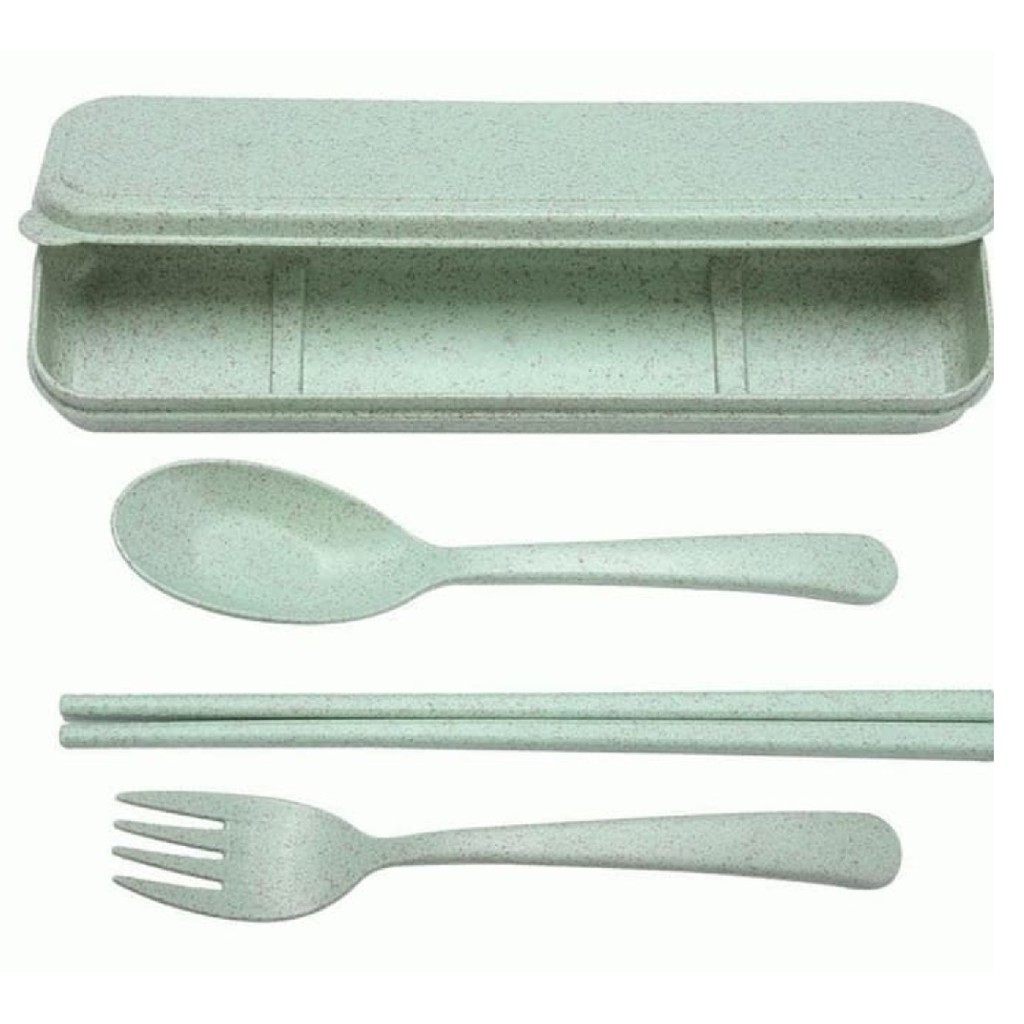 [UNIK88] GANDUM Sendok Garpu Sumpit Portabel Set / Alat Makan Bahan Jerami