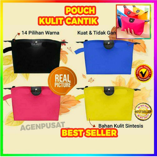 TAS POUCH KOSMETIK KULIT ASLI KULIT BAGUS KULIT CANTIK POLOS WARNA CANTIK