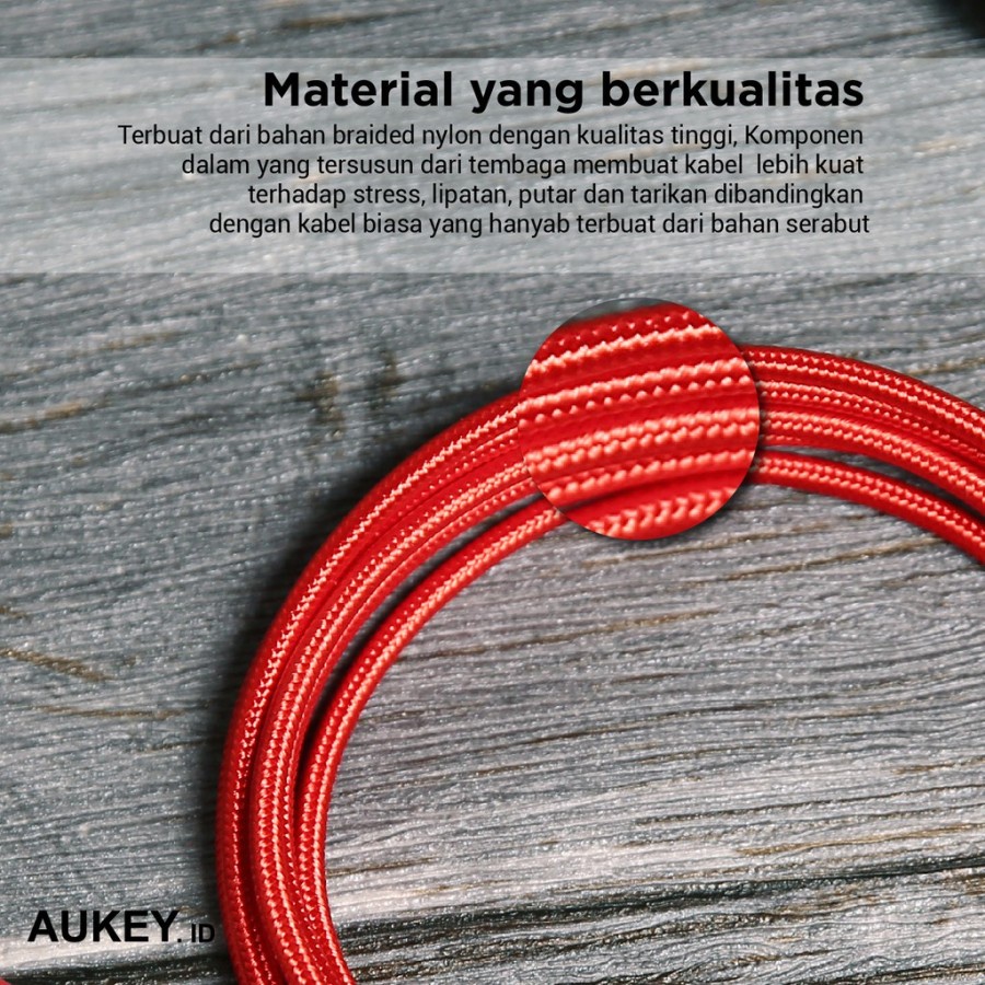 Kabel Charger Micro Aukey CB-AM1 1M Braided Red - 500273