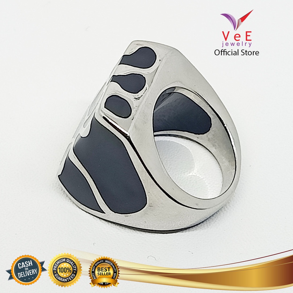 Cincin Titanium Batu Giok Hitam Kotak - VeE Cincin Wanita Pria