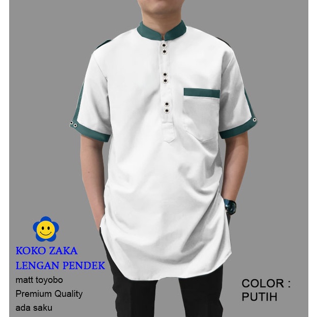 CGF 56349-58488-60470-62314-64158-66179 KOKO ZAKA LENGAN PENDEK Baju Koko Qurta Pria Terbaru,Termurah & Terlaris-Putih