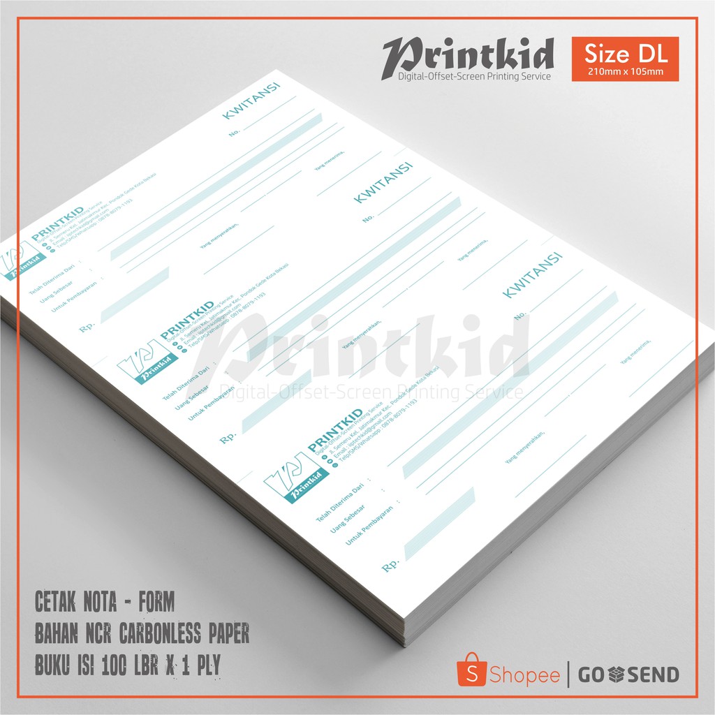 

Cetak Nota/Kwitansi Ukuran 1/3 Folio - 1 PLY