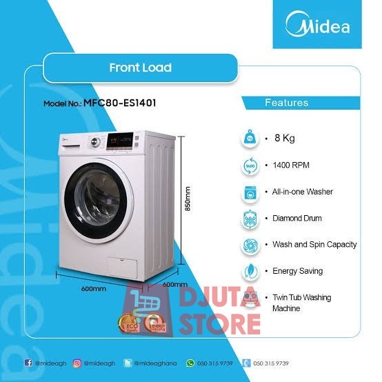 Midea Mesin Cuci Front Loading 8 Kg Crown MFC80-ES1201