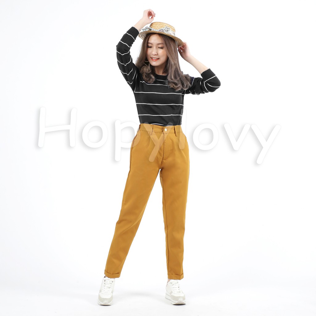 HOPYLOVY - Celana Kantor Baggy Pants Drill / Celana Bahan Panjang Wanita