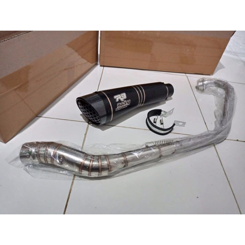 Kenalpot racing r9 black untuk motor,cbr,vixion new, vixion r,gsx,r15 v2, r15 v3, r15 xabre, r15 old