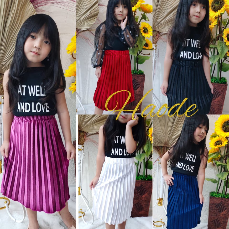 ROK PLISKET ANAK/ PLISKET BLUDRU /ROK PLISKET VELVET ANAK