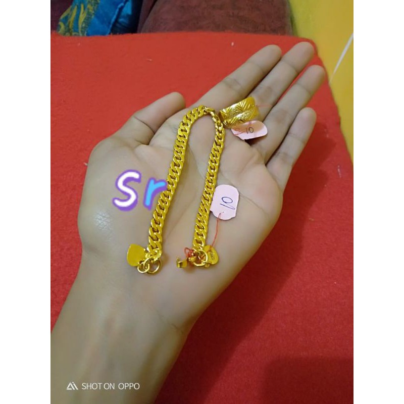 set gelang rante cincin dobel wajik