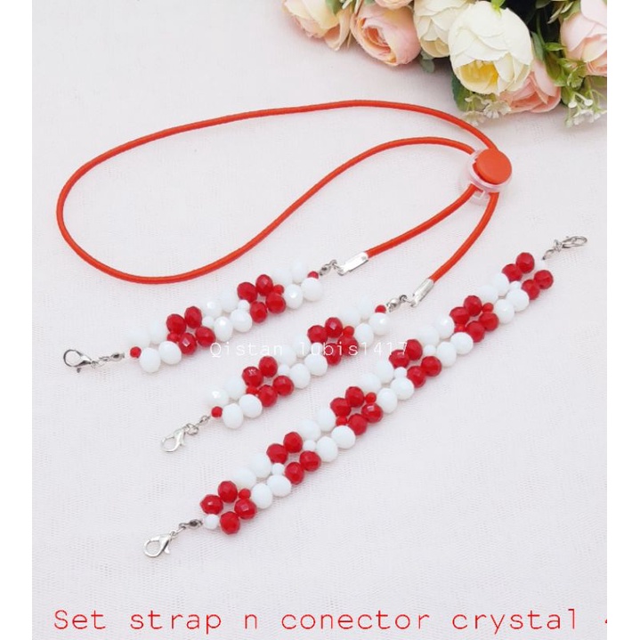 Strap masker merah putih crystal tali elastis