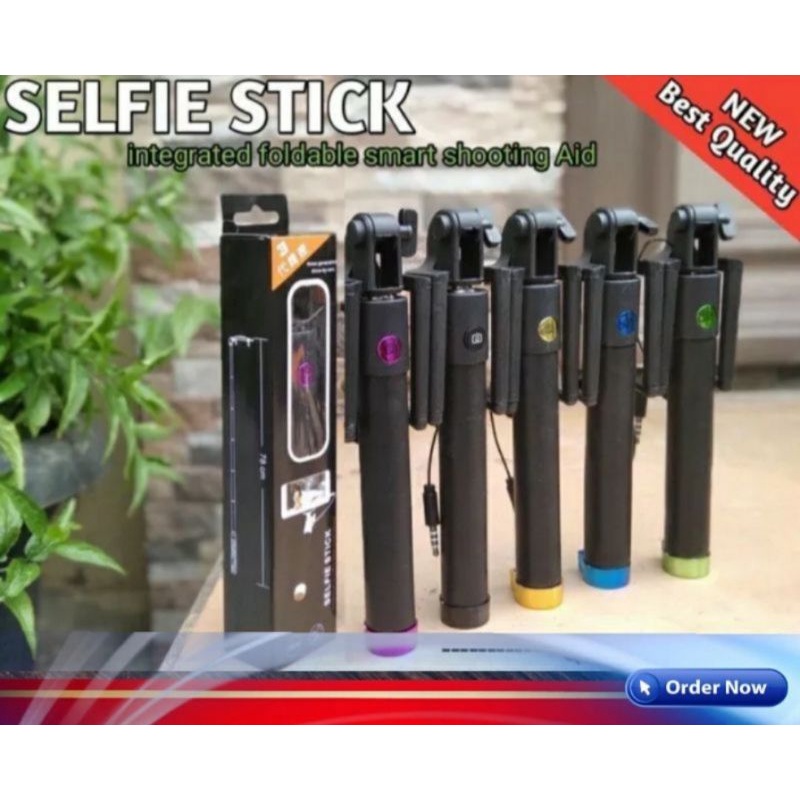 Tongsis full black lipat kabel edition universal selfie stik fullblack kabel tombol