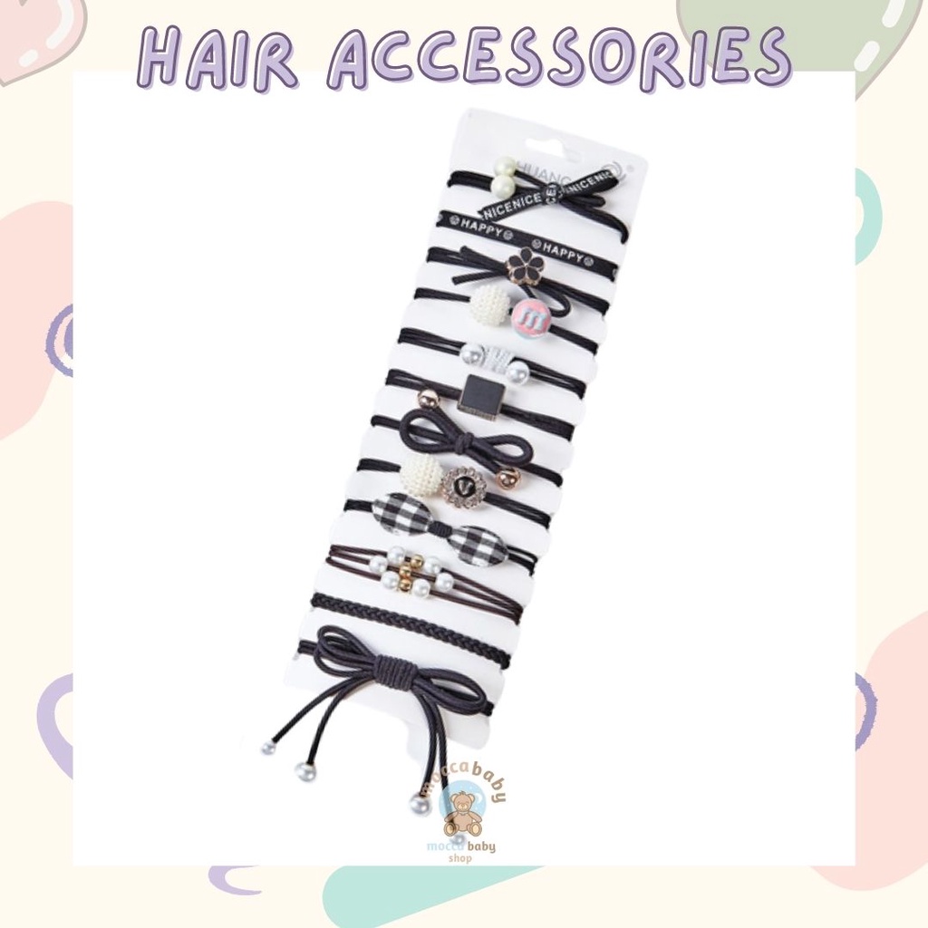 MBSS - IKAT RAMBUT MOTEK Ikat Rambut Anak Korea 1 set Isi 12 Pcs NO BOX Bahan Karet Aksesoris Rambut Wanita Murah