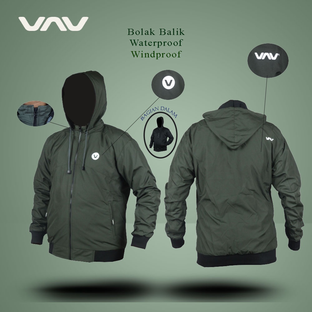 Jaket Bolak Balik Pria dan Wanita Sporty Outer Wear Running Waterproof Windproof Premium