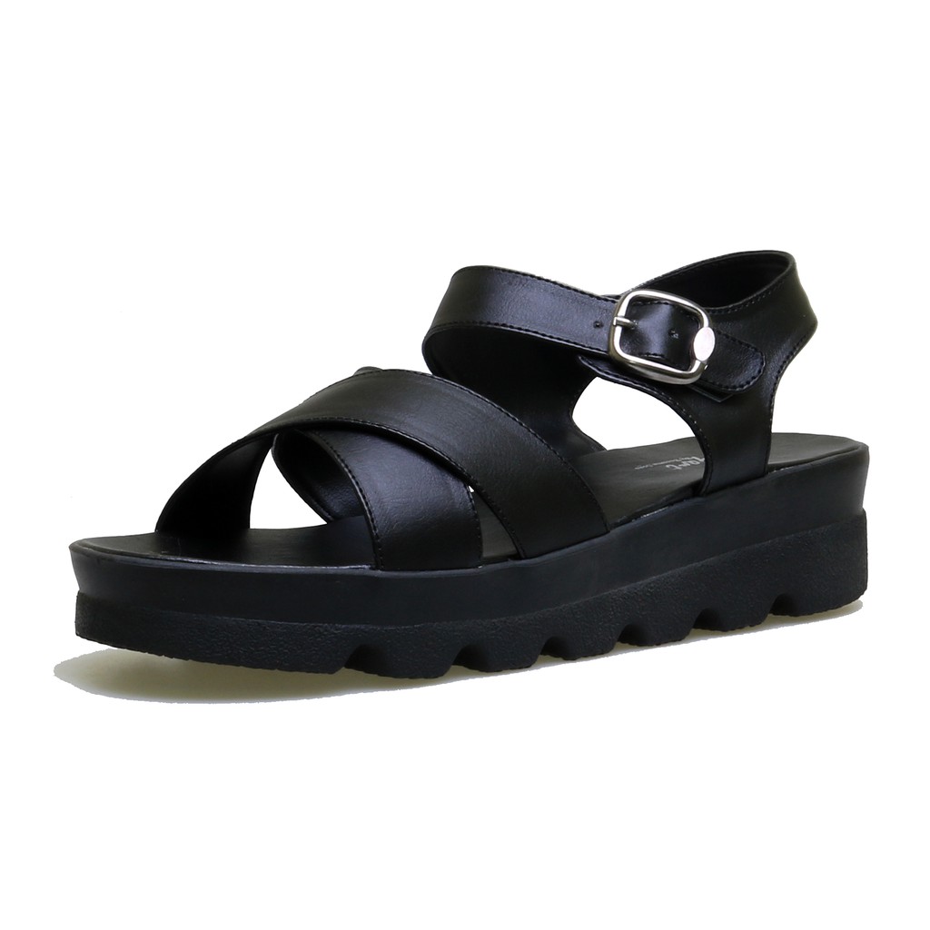 Sandal Casual Wanita Glamor Jet Black BM-05 Sendal Wedges Pesta Elegan