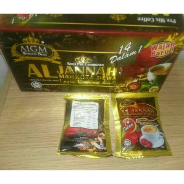 Kopi Aljannah mahkota dewa 14 in1 ajgm ori malasya 1 box 20 sachet bukan RADIX hpa hpai or skygoat
