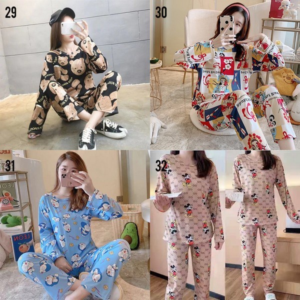 Baju Tidur Piyama Wanita Korean Style Bahan Kaos - Setelan Piyama Cewek T716