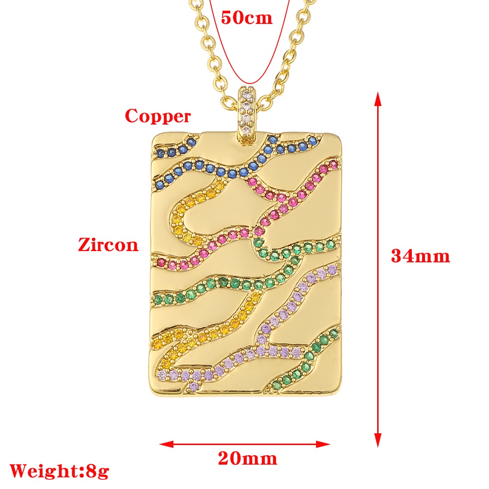 Eropa dan Amerika perhiasan tembaga mikro inlay colorful zircon persegi panjang pola liontin modis w