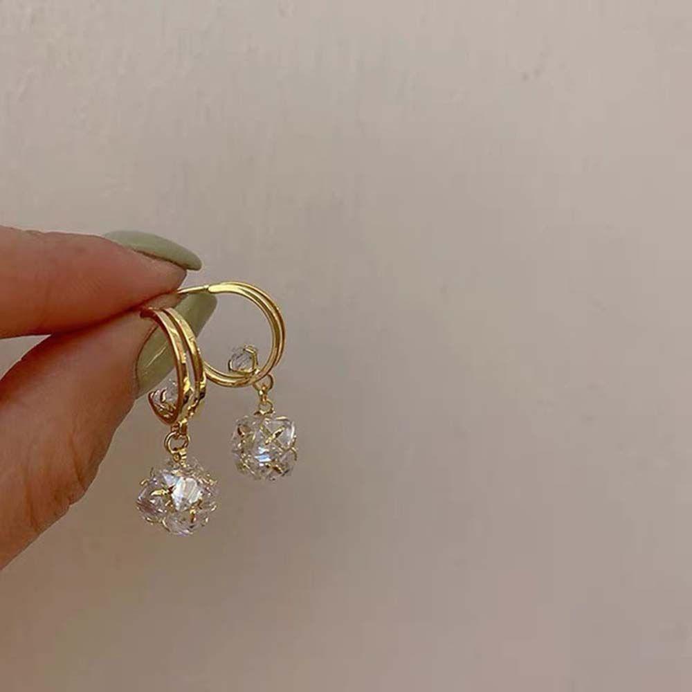 Mxbeauty Zirkon Anting925 Perak Jarum Halus Mengkilap Earhook Perhiasan Fashion Berlian Berlian Berlian Imitasi Zirkon Liontin Zirkon Bola Wanita Anting