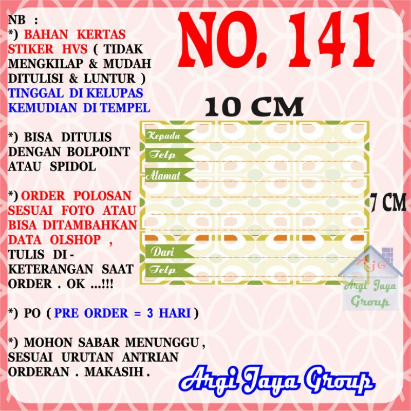 

Stiker HVS - Stiker Pengiriman - Sticker Alamat Olshop Murah Nomer 141-10x7cm