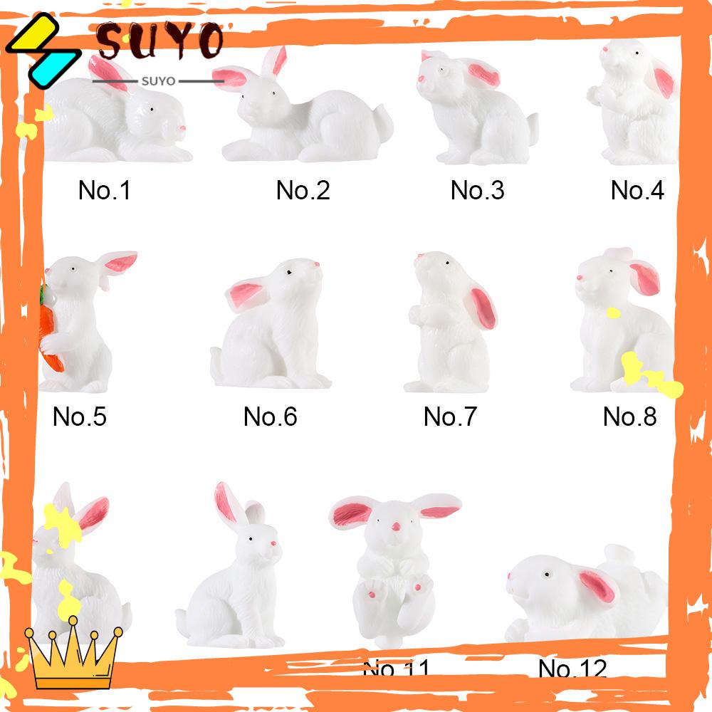 Suyou Miniatur Kelinci Putih Bahan Resin Dekorasi Lanskap Mikro / Rumah Boneka