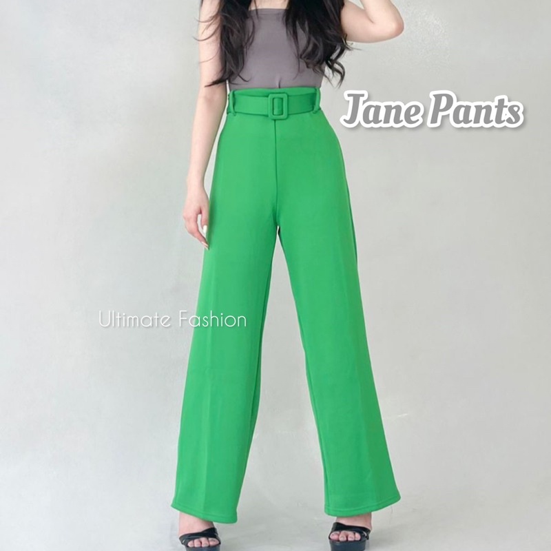 Jane Basic Cullote Pants - Celana Kulot Belt Wanita Scuba Import Premium - Celana Panjang High Quality Korea Kekinian Terbaru  Rakku