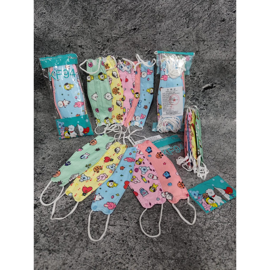 MASKER KF94 ANAK KIDS CHILD - MOTIF BTS BT21 MIX WARNA MOTIF