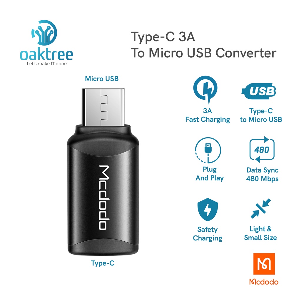 Mcdodo Adapter Converter Type C to Micro USB OTG Quick Charge