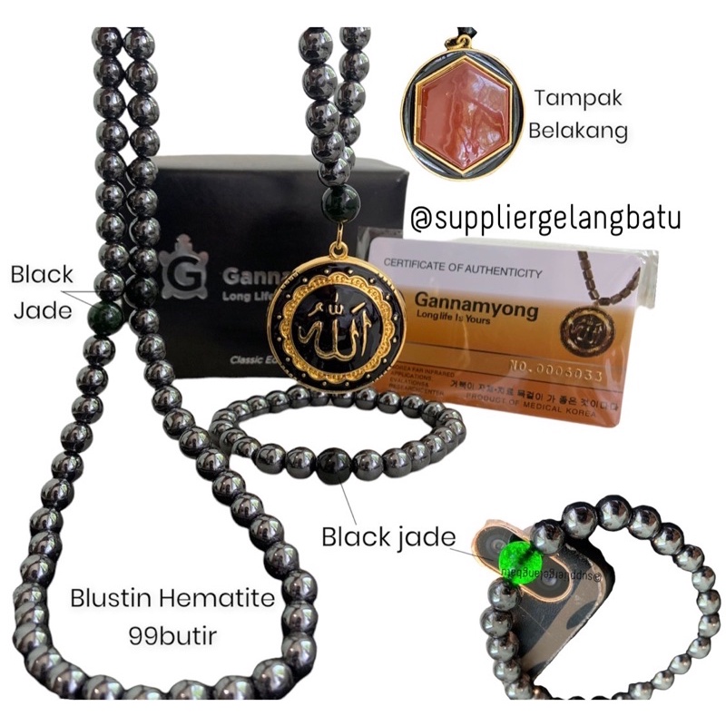 GANNAMYONG ALLAH GOLD Tasbih Blustin Badar Besi Black Jade Aceh Kalung Kesehatan