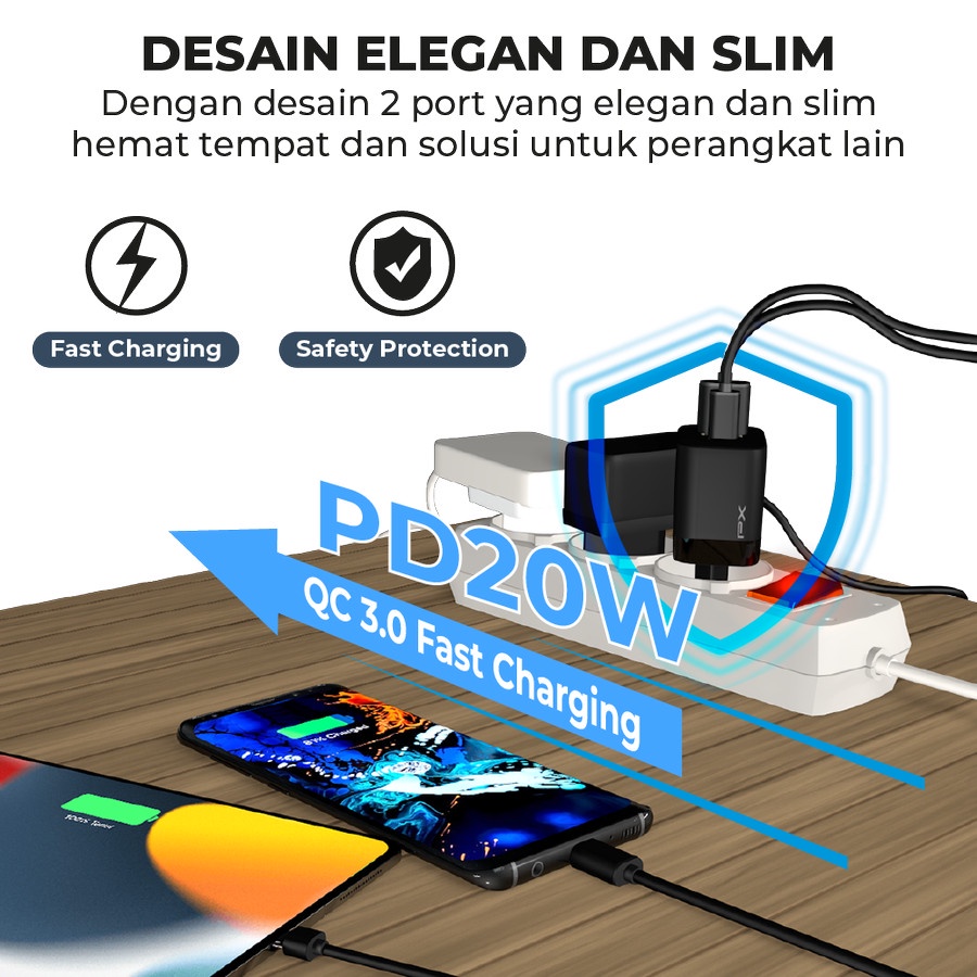 Kepala Charger Adaptor Fast Charging Type C+USB A 20W PX PQ205E