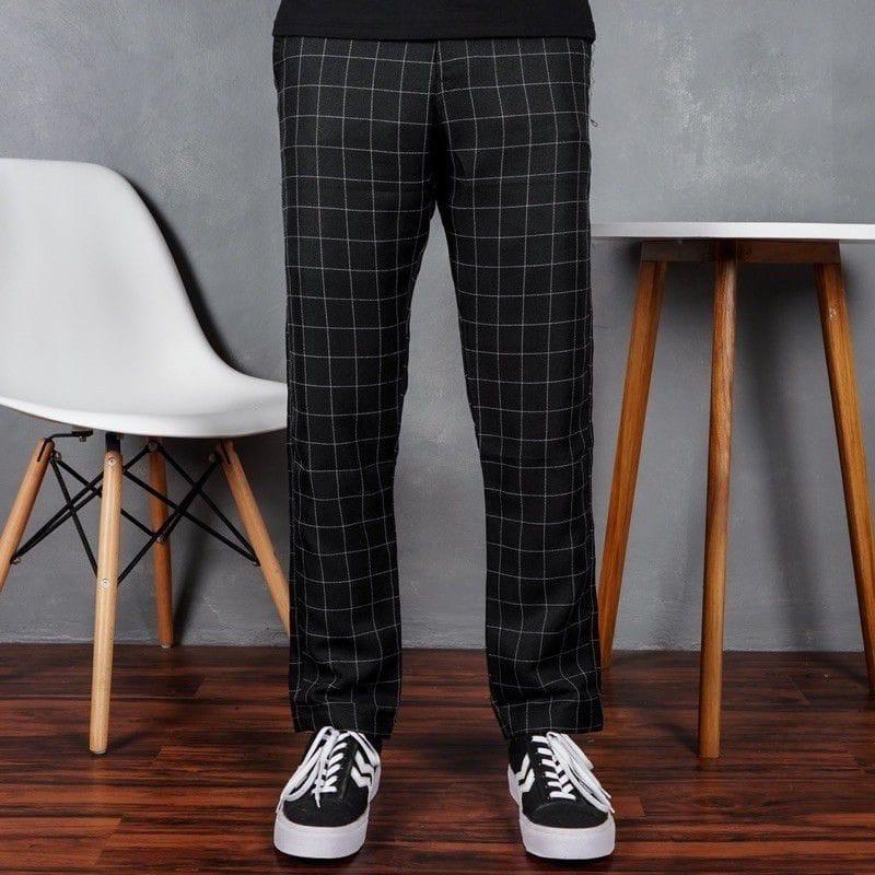 Celana Tartan Celana Panjang Chino Pria