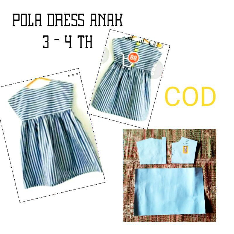 pola dress stali anak 3-4 tahun desainer pola baju
