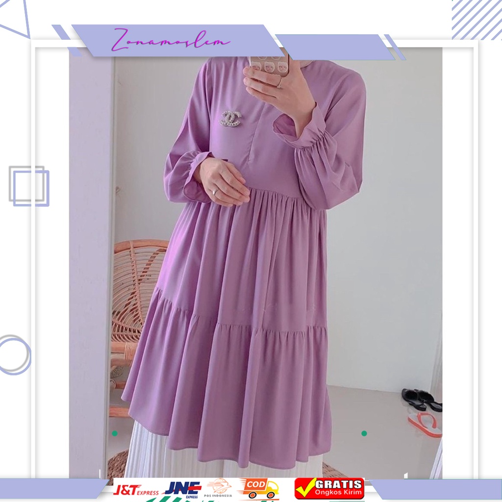TUNIK SYARI TERBARU / ATASAN WANITA TUNIK LENGAN PANJANG ADINDA REMPEL SYARI BAHAN MOSCREPE PREMIUM