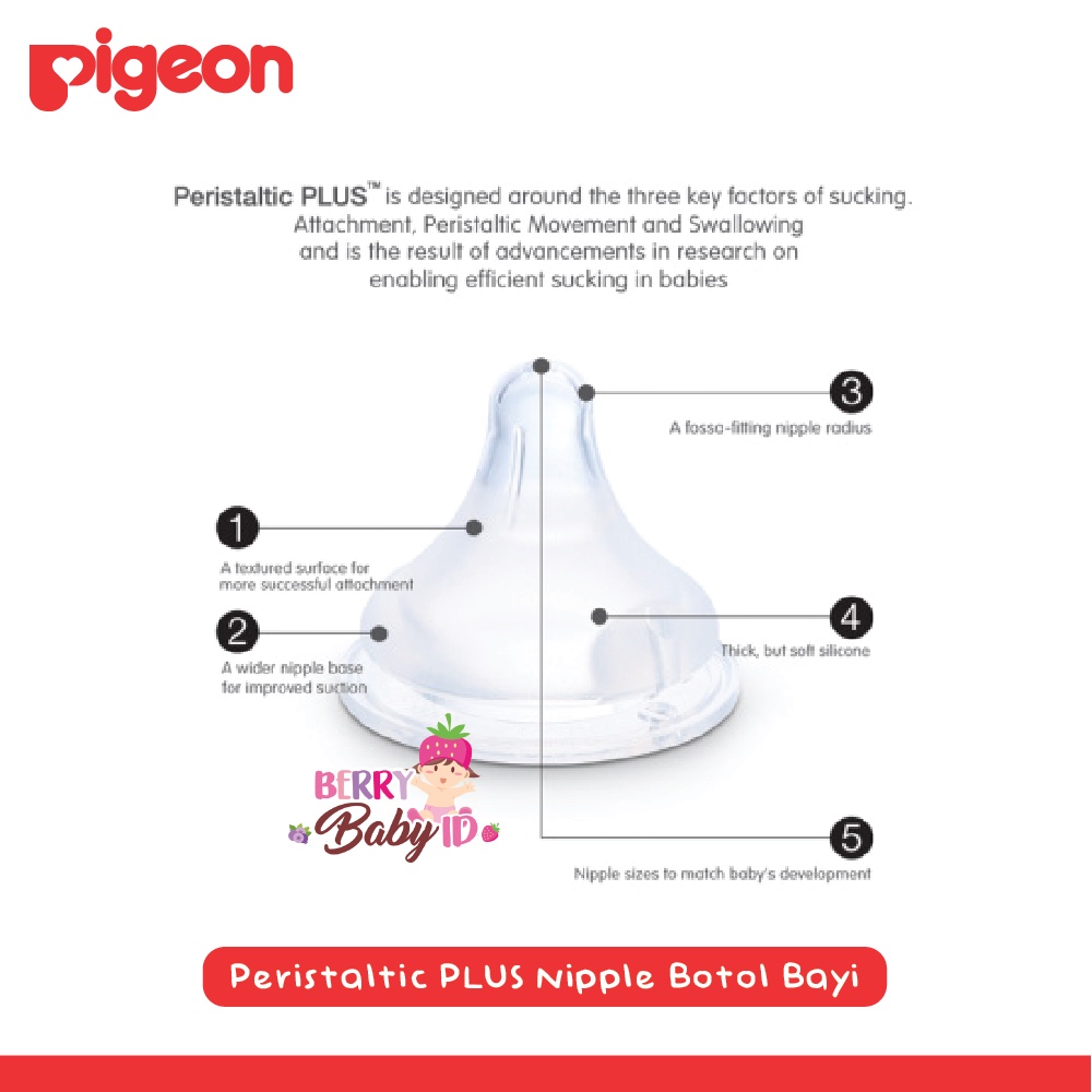 Pigeon Peristaltic Plus Wide Neck Nipple Dot Teat Botol Susu Bayi Berry Mart