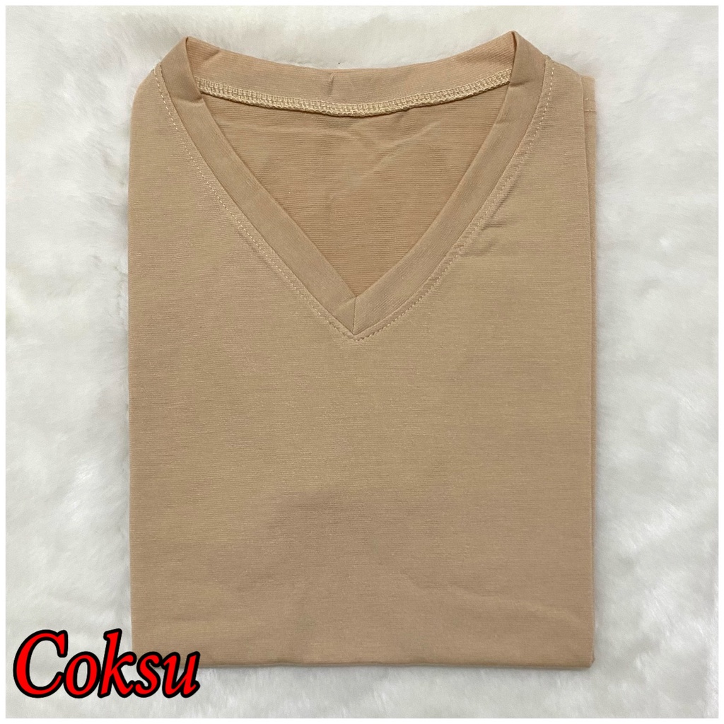 V-NECK JUMBO XXL Panjang / Kaos Polos Basic Vneck Panjang /  t-shirt / Atasan Pakaian Wanita Murah-TPJ XXL - COKSU