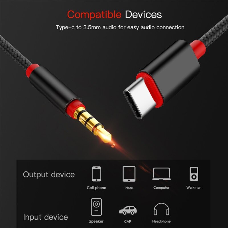 USB 3.1 Type C Male To 3.5 mm Male Earphone Audio AUX