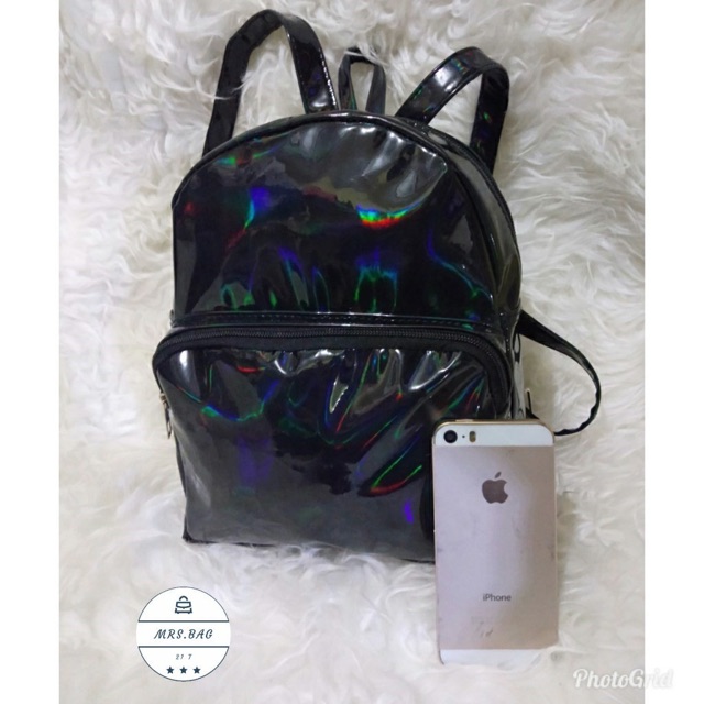 New Backpack Hologram Timbul HOLLY - Tas Ransel Wanita Ukuran Mungil Pantulan Wanta Cahaya