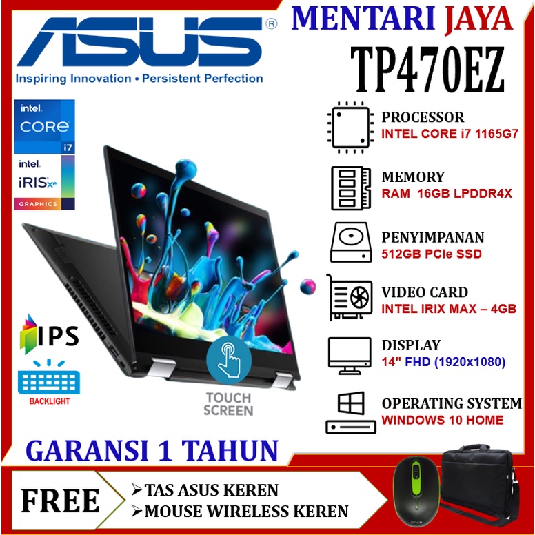 ASUS VIVOBOOK FLIP 14 TP470EZ 2IN1 TOUCH i7 1165G7 16GB 512GB SSD INTEL IRIS MAX GRAPHICS 4GB