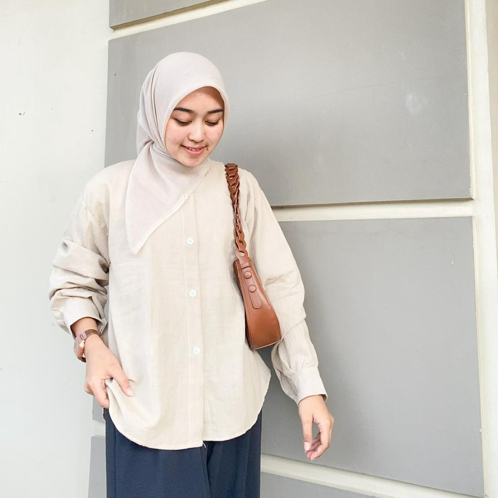 Kemeja Linen Crinkle Wanita - Kemeja Basic Linen