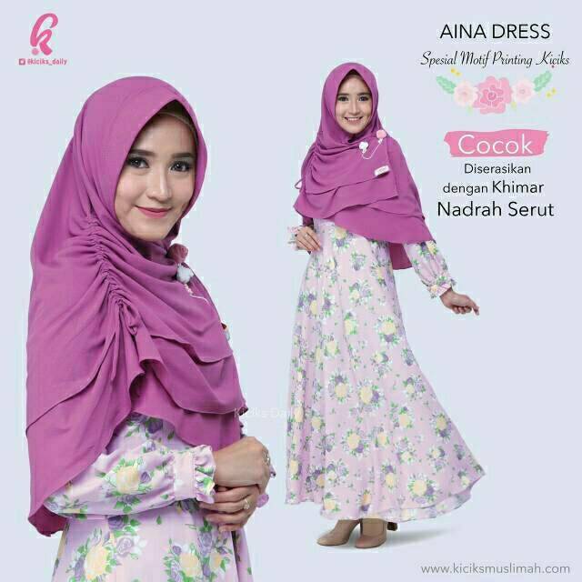 Gamis Aina Dress Kiciks Muslimah in Pink Lavender