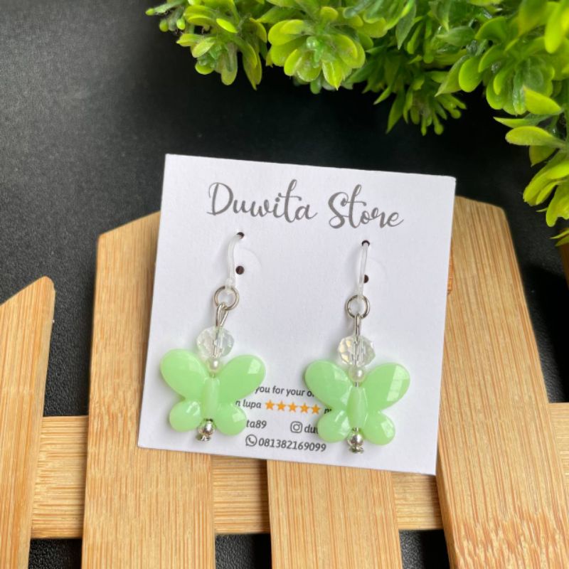 HANDMADE ANTING ANAK/DEWASA KAITAN PLASTIK MOTIF KUPU2 PASTEL