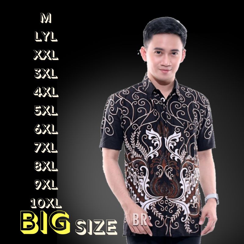 Baju Batik Kantor Pria Jumbo Big Size  ukuran M/10XL Baju Batik Pria Lengan Pendek Beerkualitas-MAHKOTA PUTIH