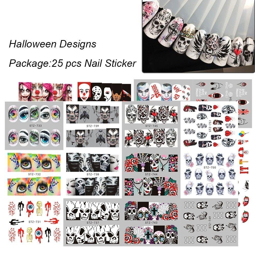 AUGUSTINA Agustina Nail Art Watermark Stiker Hitam Dan Putih Manicure Alat Labu Halloween DIY Nail Art Aksesoris