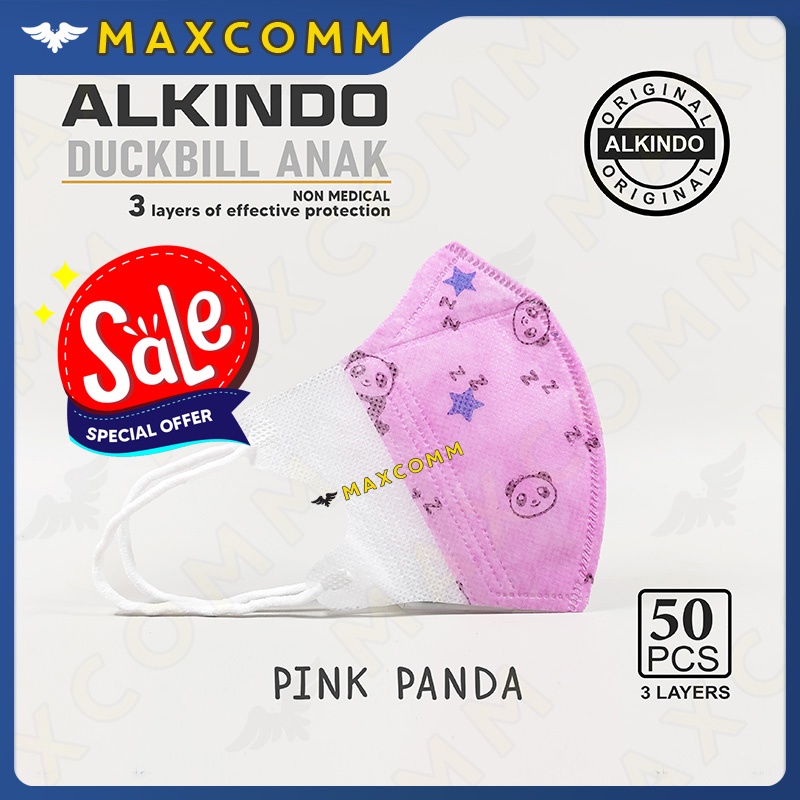 Masker Alkindo Duckbill Anak Motif Pink Panda 3ply isi 50 Masker Sekali Pakai 3 Ply Non Medis