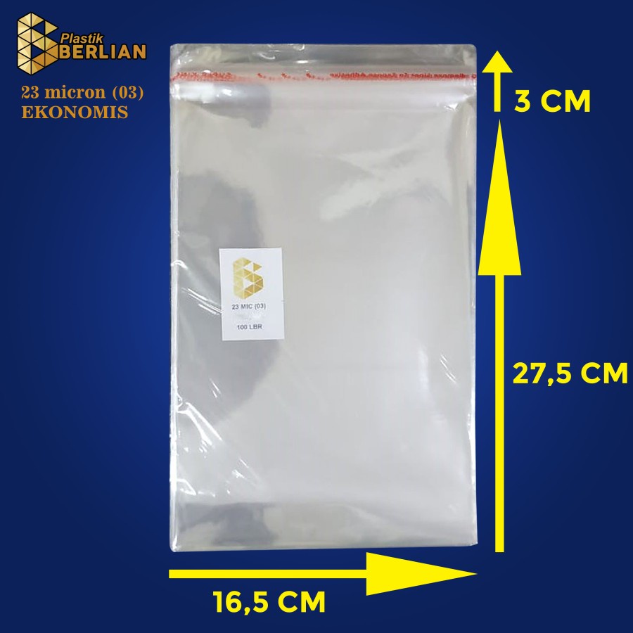 

16,5 x 27,5 cm Plastik OPP EKONOMIS 23micron (100 lbr) (lem/seal)