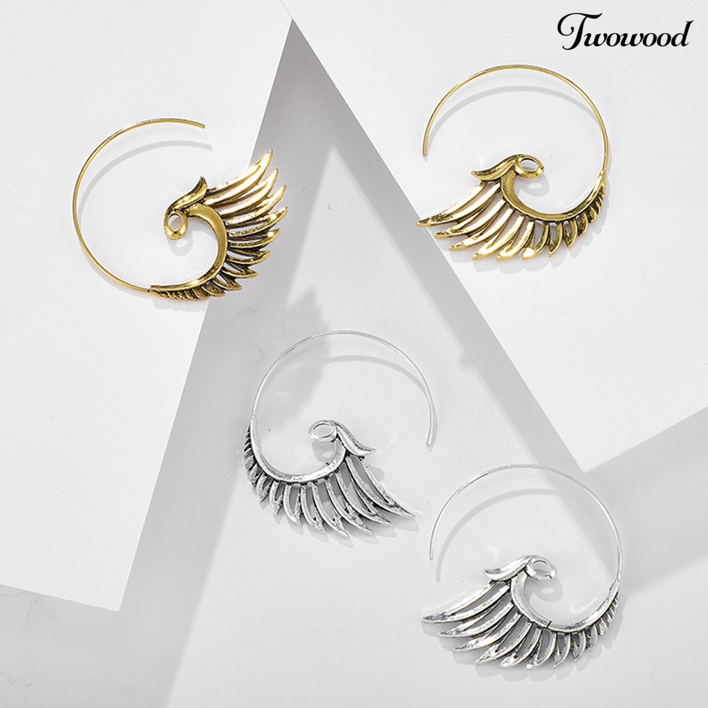1 Pasang Anting Kait Juntai Bentuk Spiral Merak Bahan Alloy Gaya Etnik Retro Untuk Wanita