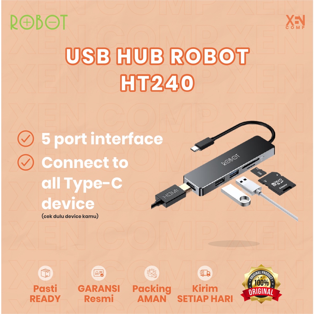 USB HUB Type C to USB 3.0 ROBOT HT240s 5 in 1