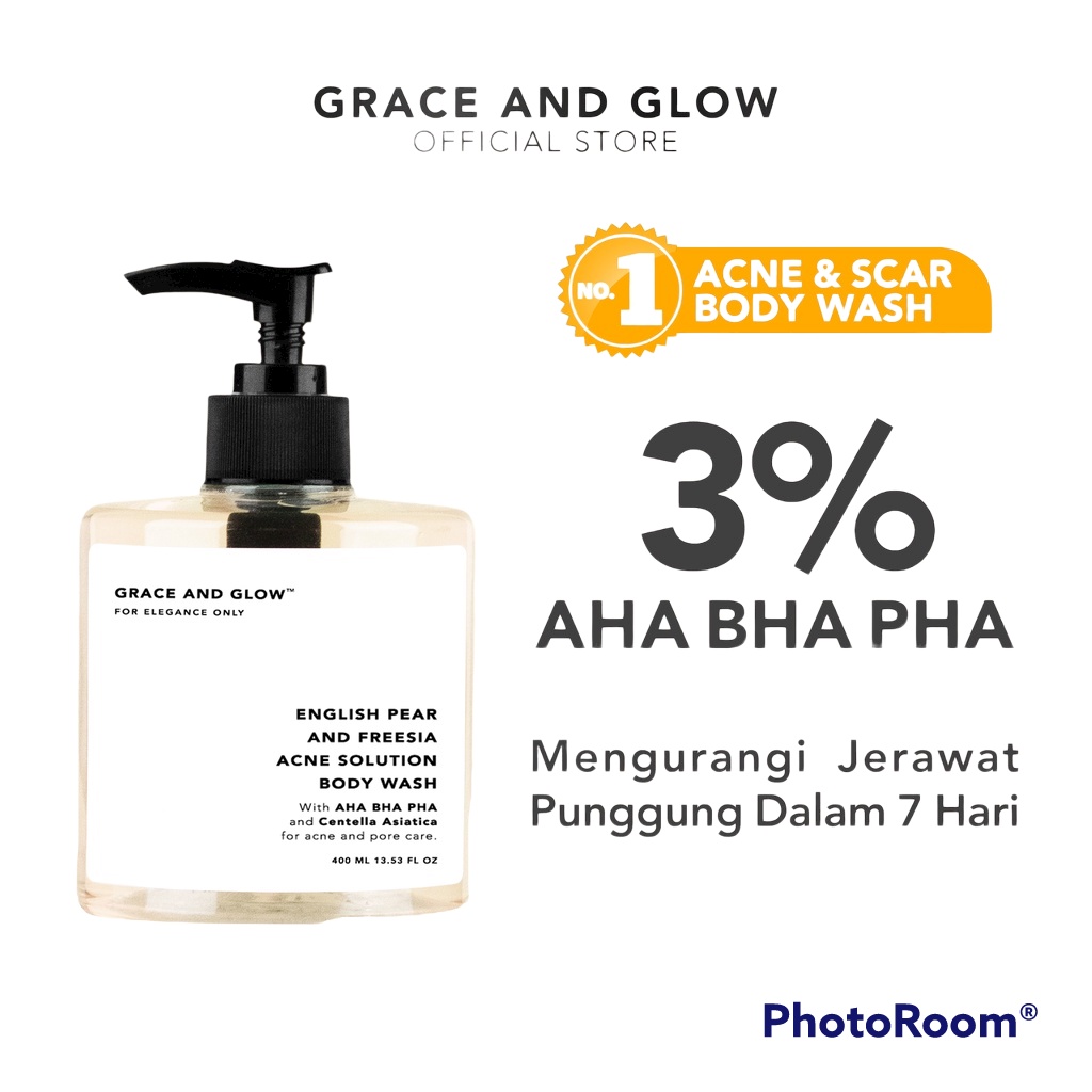 Grace and Glow English Pear and Freesia Anti Acne Body Wash 400 ml - Sabun Mandi Cair untuk Mengurangi Jerawat Punggung with AHA BHA PHA + Centella Asiatica【BPOM】