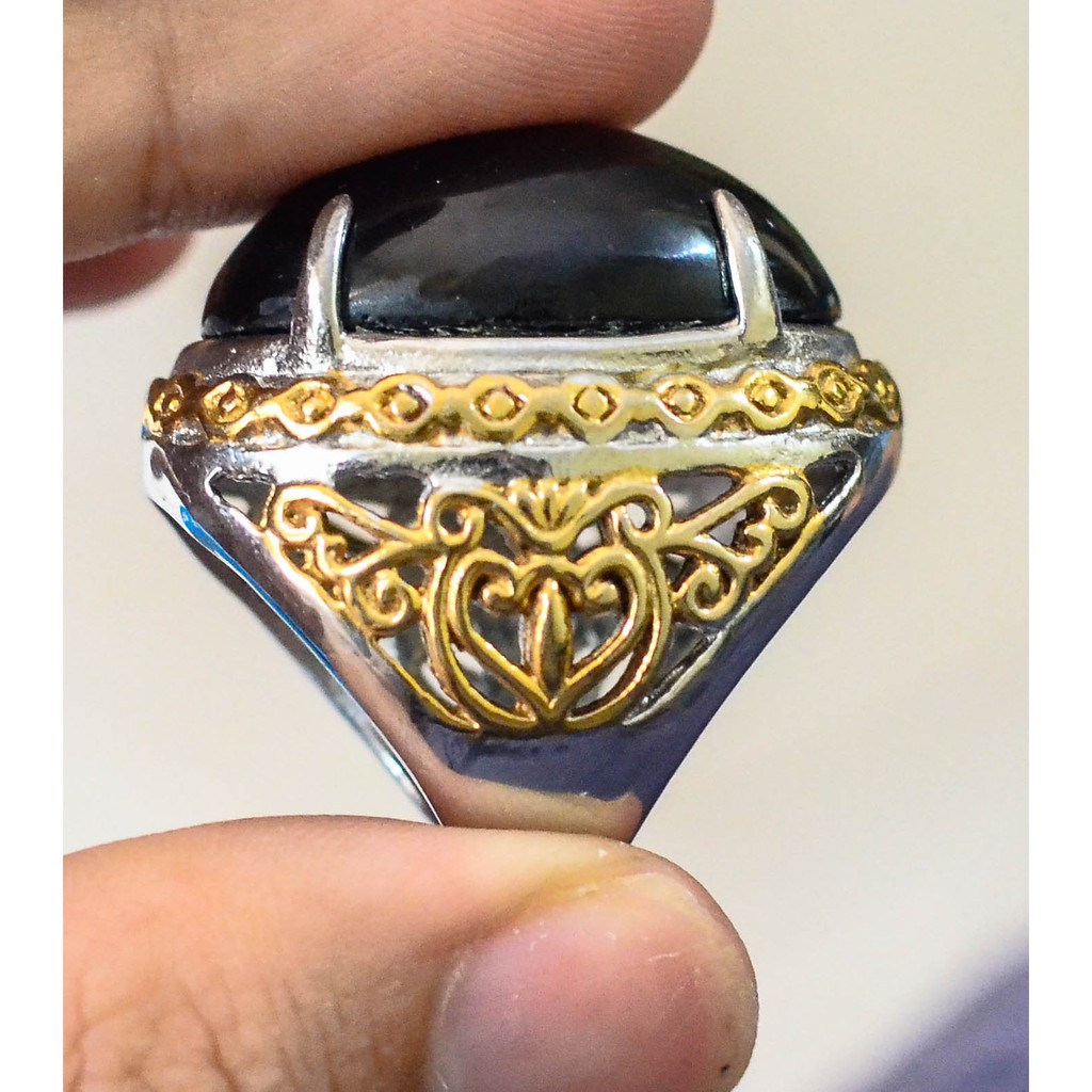 Cincin batu akik Black Safir lampung atau kecubung asap