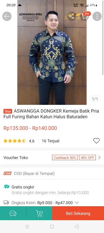 Aswangga Dongker Kemeja Batik Pria Full Furing Bahan Katun Halus Baturaden