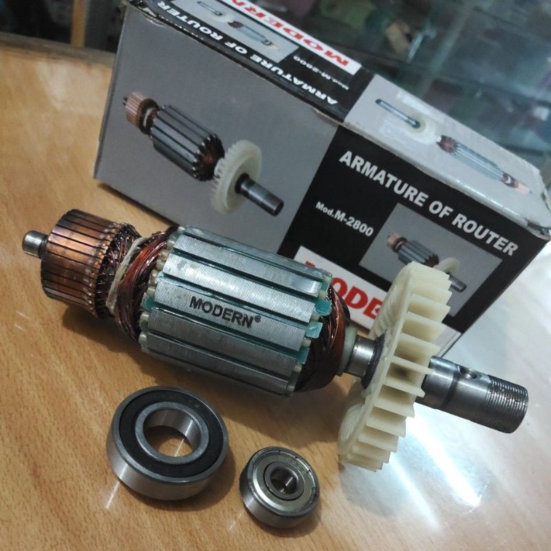 1 Paket Angker M 2800 MODERN ➕ 2 Bearings Depan & Belakang | Armature Rotor Mesin Electric ⚡ Router 